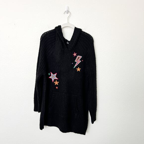 [Torrid] Black Embroidered Star Thunderbolt Raglan Knit Hoodie Sweater NWT Sz 1X - Picture 2 of 11